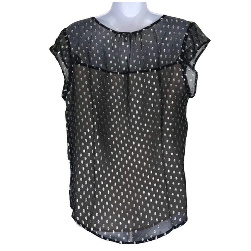 Daniel Rainn Black Silver Silk Blouse Metallic Cap Sleeve Medium NWT - Picture 2 of 7